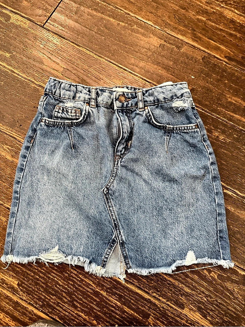 Zara Denim Frayed Hem Jean Skirt in Blue Size 10